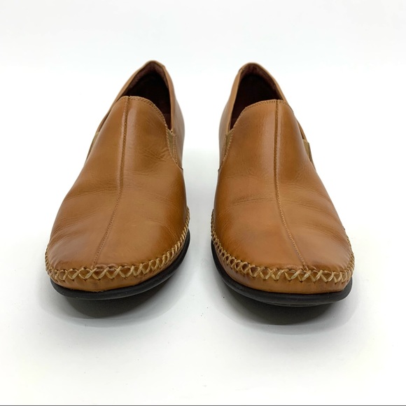 Pikolinos Warm Light Camel Tan Leather X Whipstitch Slip On Bootie Heels Size 41 - Picture 4 of 12